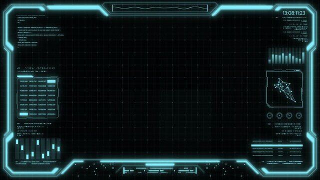 Digital HUD futuristic background motion graphic element cyber generated. Future technology interface data sci-fi display screen. Artificial intelligent analytic simulation, loop able video background