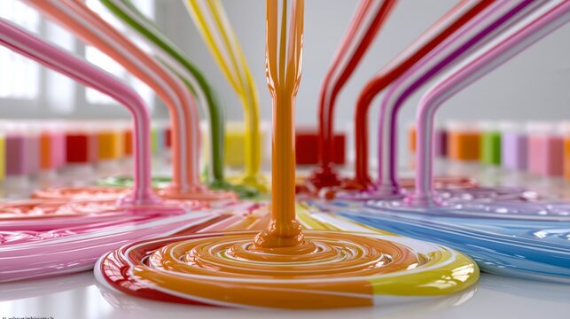 Chorros de caramelo l&iacute;quido caen en los moldes de fabricar caramelos