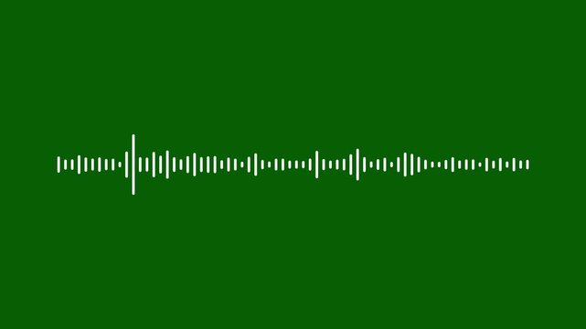 abstract music sound wave and audio spectrum animation, digital frequency equalizer with glowing white waveform on green screen background, 4k loop for music and dj visuals.