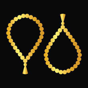 Luxury gold misbaha prayer beads vector illustration set.
