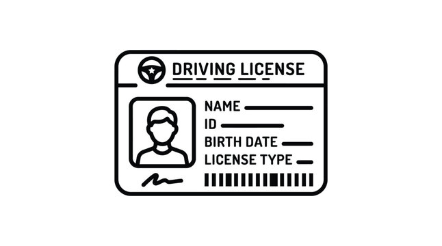 Driving license card illustration with portrait silhouette and blank fields