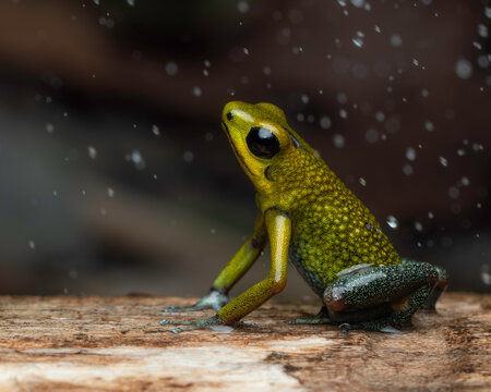 Poison Dart Frog (Oophaga granulifera) sitting in rain