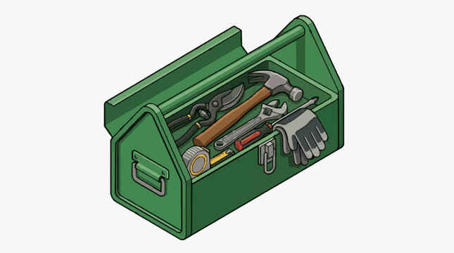 Illustrated Toolbox Filled with Essential Hand Tools for DIY and Repair Work