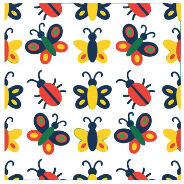 Seamless pattern of colorful cartoon insects