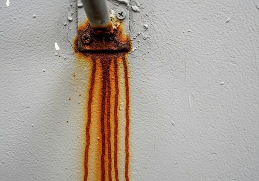 Rust Streaks Seeping from Metal Fixture on Wall
