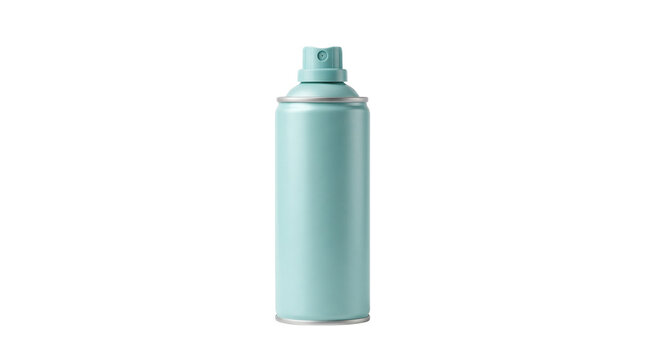 Light blue spray paint can mockup, matte teal aerosol bottle for street art, blank metal canister for industrial coating and creative design isolated PNG with Transparent Background