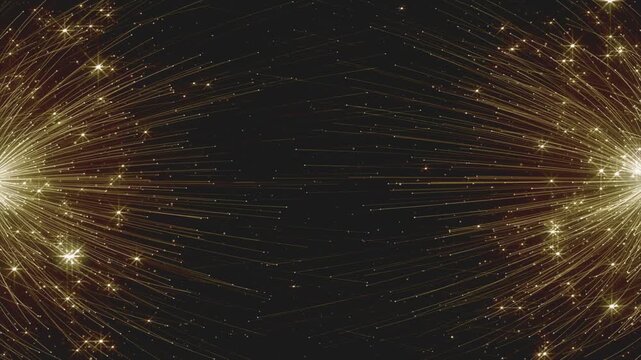 Abstract golden light streaks radiating from central points against a deep dark background texture with expanding outward central displays multiple bursts