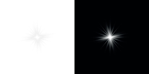 Fototapeta premium Png white star light, sparkle. Yellow light effect. Shining light with yellow gold color. Png spotlight spark.Vector transparent sunlight special lens flare light effect