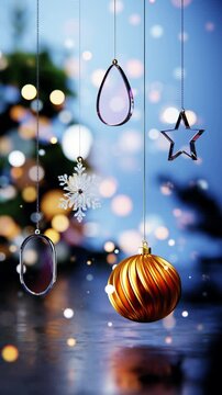 Christmas gold bauble with star and snowflake in seamless loop