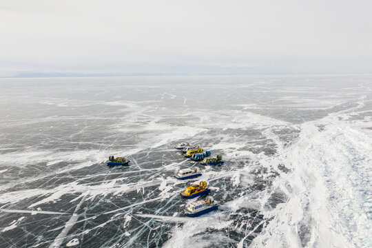 Hovercrafts on snowy ice