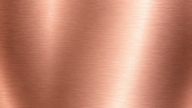Brushed copper metal texture background with horizontal shiny brushed lines and light reflections for industrial and design purposes