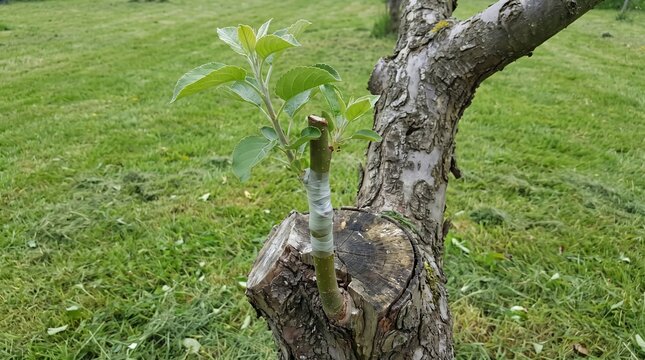 Renewal Through Grafting, A Bound Young Shoot Rising From An Old Sawn Stump