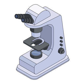 Isometric lab microscope science equipment. Optical 3d microscope with eyepiece and objective lens flat vector illustration. Scientific research instrument