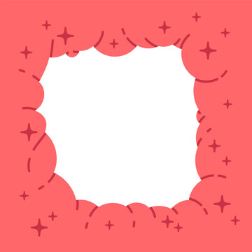 Puffy cloud border. Abstract chubby frame with scalloped edges, cute organic figure flat vector illustration. Bubble cloud frame