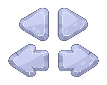 Stone game buttons. Granite stone block button with cracked surface flat vector illustration set. Fantasy game assets