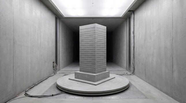 Aerodynamic Testing, A Scale Tower Model Mounted On A Wind Tunnel Turntable