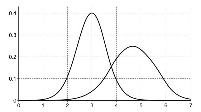 Graph of probability distributions with multiple curves in a scientific setting with grid lines and axes