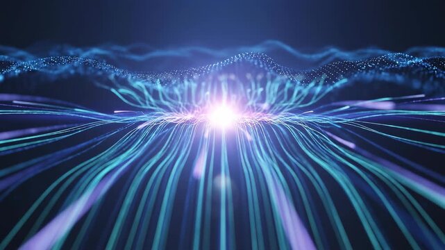 Abstract Digital Data Flow Animation with Glowing Particles and Light Lines for Technology