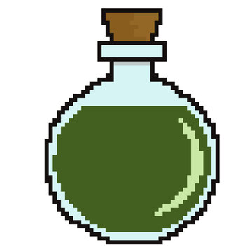 Pixel Art Green Magic Potion Bottle.