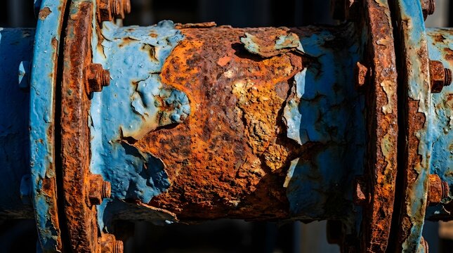 Corroded industrial steel pipe showing severe oxidation and rust damage in close-up detail
