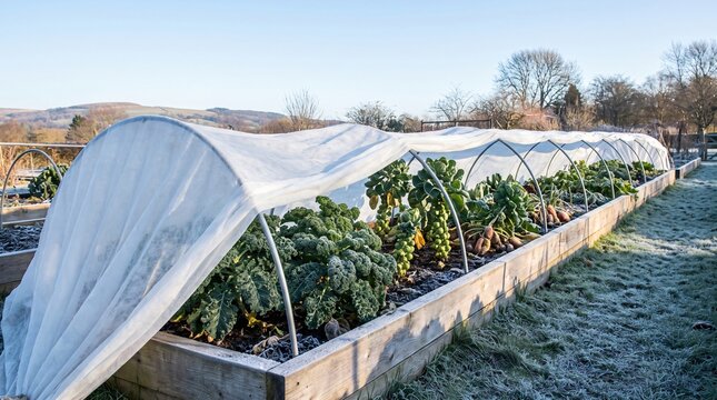 Partial Protection Concept, Frost Fleece Covering Only Half A Row Of Vegetable Beds