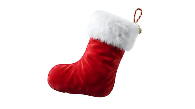 Soft red christmas stocking with a white fluffy fur trim for holiday gifts and seasonal decoration