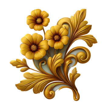 Decorative golden floral ornament with intricate carved leaves