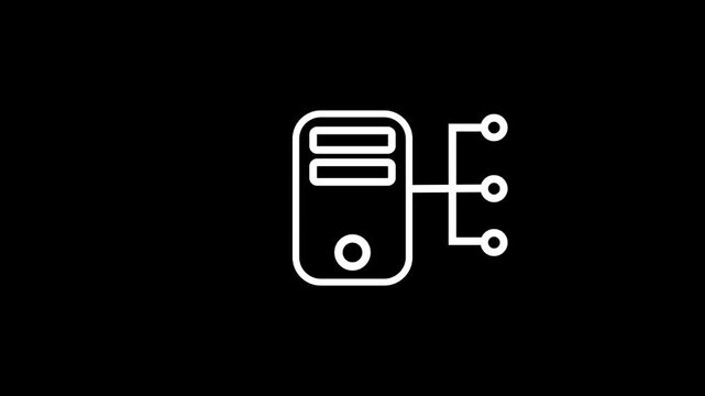 Animated computer server icon representing digital network infrastructure and data connectivity connection