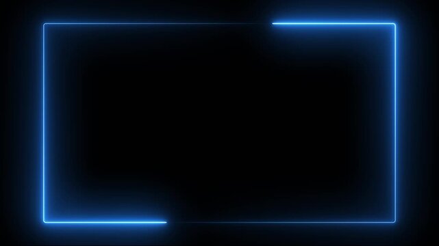 4k ultra hd 3840x2160 blue neon glowing border frame animation bright light rectangle overlay dark background motion graphic looping video