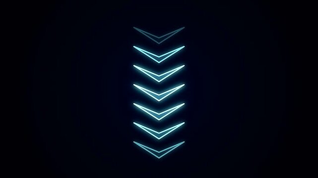 Glowing Cyan Neon Down Arrow Chevrons Loop Animation