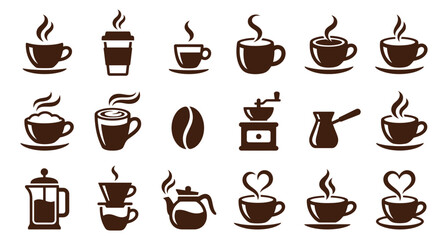 Fototapeta premium A diverse collection of coffee icons representing various brewing methods and coffee drinks