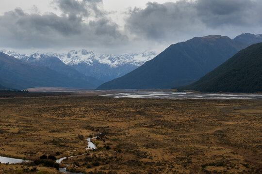 Moody Mountain scene in the South Island of New Zealand.