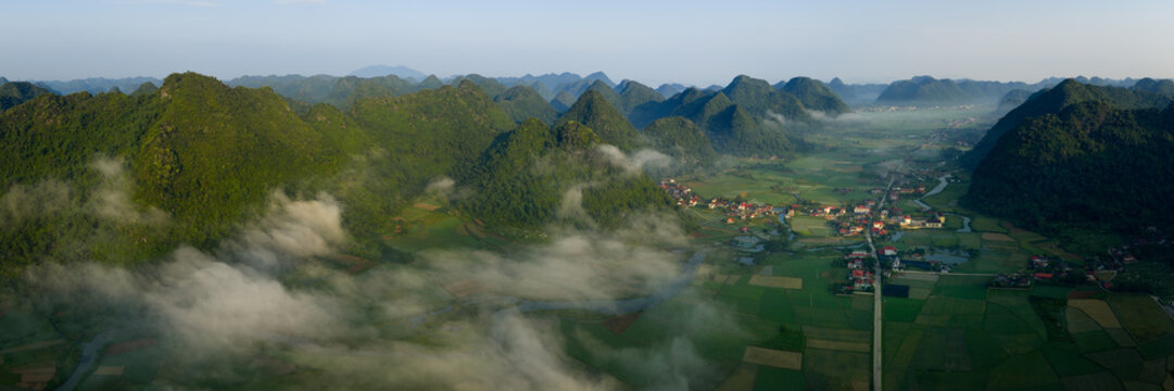 Bac Son valley Mist Aerial Lang Son Vietnam