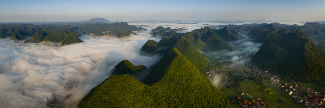 Bac Son Valley Cloud Inversion Golden Hour Aerial Lang Son Vietnam