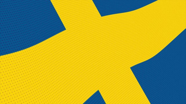Flag of Sweden waving slowly in the foreground and moving upwards.