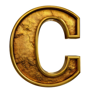 Distressed textured gold letter c in 3D style with letter
