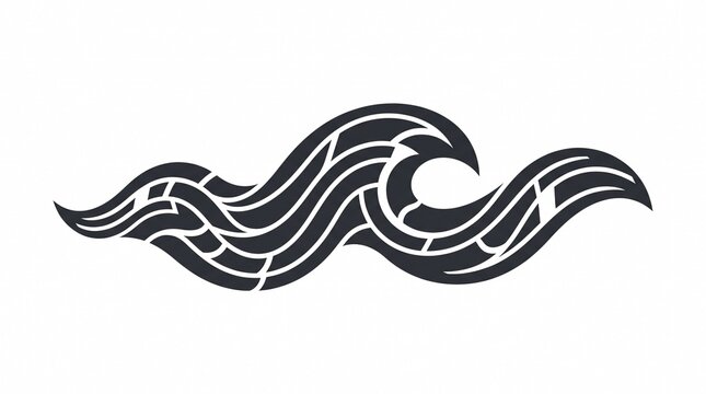 Stylized dark grey graphic wave symbol with intricate interior lines