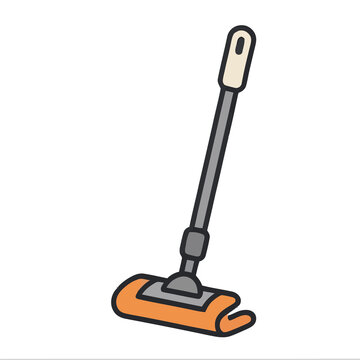 Flat mop with orange pad and grey handle