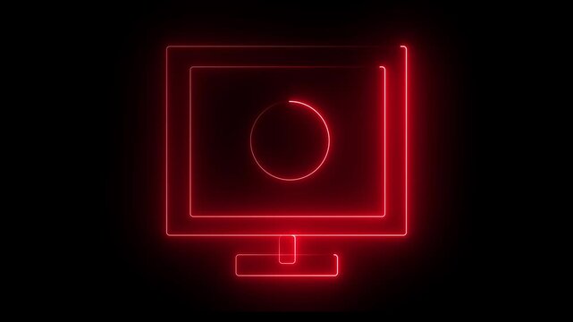 Neon red color computer screen displaying network connection symbol on black background .