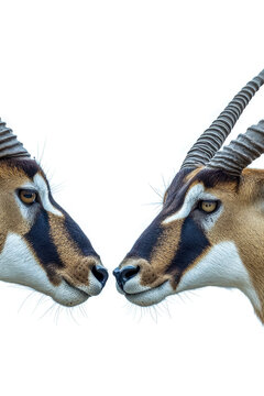 Two antelopes stand together in the grass, likely mates or siblings vertical frame