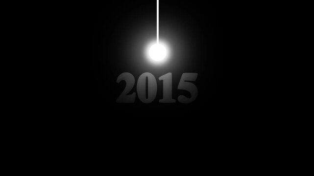 Futuristic Swinging Light Pendulum Revealing Year 2015 Text Overlay Symbolizing New Millennium Time Countdown History Concept on Black Background.