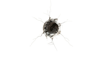Bullet hole in a white wall isolated on transparent background © Emdadul