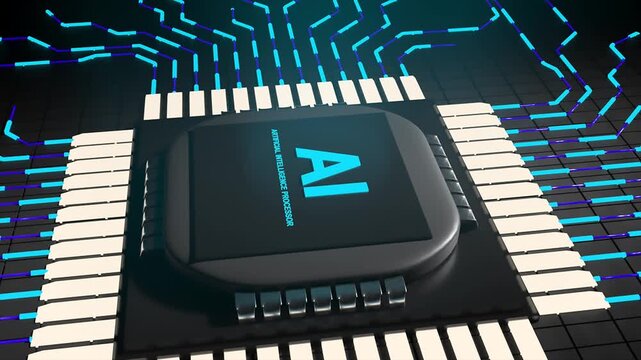 Futuristic Artificial Intelligence Processor with Glowing Connections and Data Flow