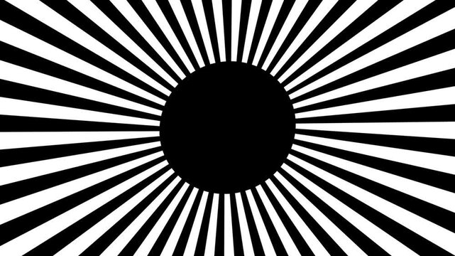 black and white radial sunburst animation creating an energetic and hypnotic optical effect. Motion graphic