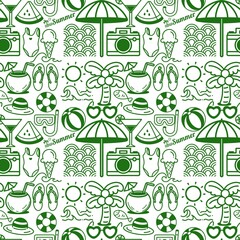 Hand-drawn cartoon vector sketch set: sea and travel themes, seamless pattern. © seksun