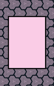 Geometric frame, graphic design in black and pink on a pink background. Book cover, illustration, mesmerizing pattern
