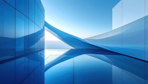Minimal abstract corporate background with blue gradients, soft reflections and generous copy space
