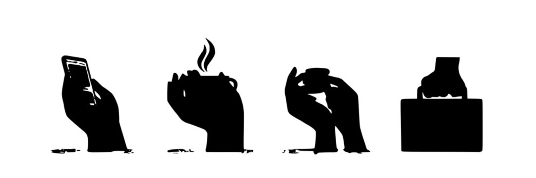 Four-Hand Gesture Ideograms, Depicting Communication, Smoking, Thinking, and Resting