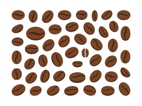 Illustration of many roasted coffee beans on a white background