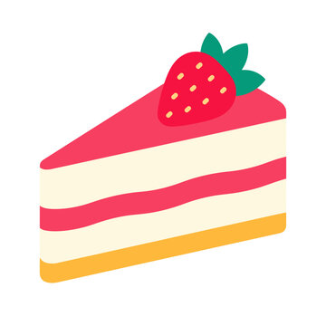 Sweet strawberry cake slice vector illustration with cream layers